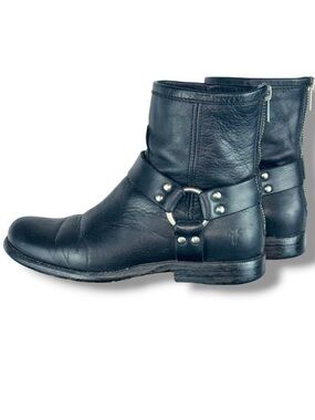 Frye Phillip Harness Engineer Boots Moto Biker Leather Black Ankle Womens 6